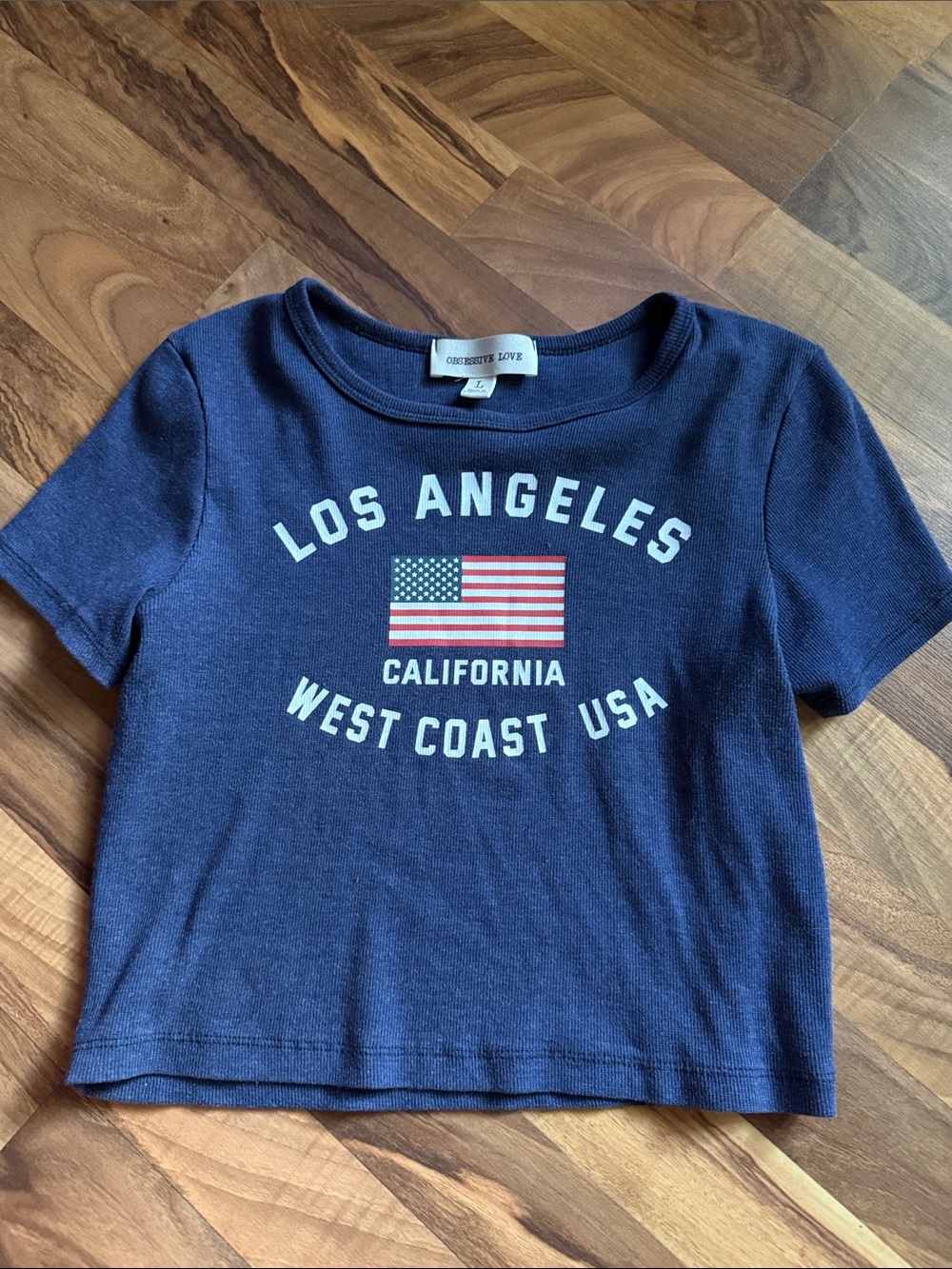 Obsessive Love Navy Los Angeles Graphic Crop Top